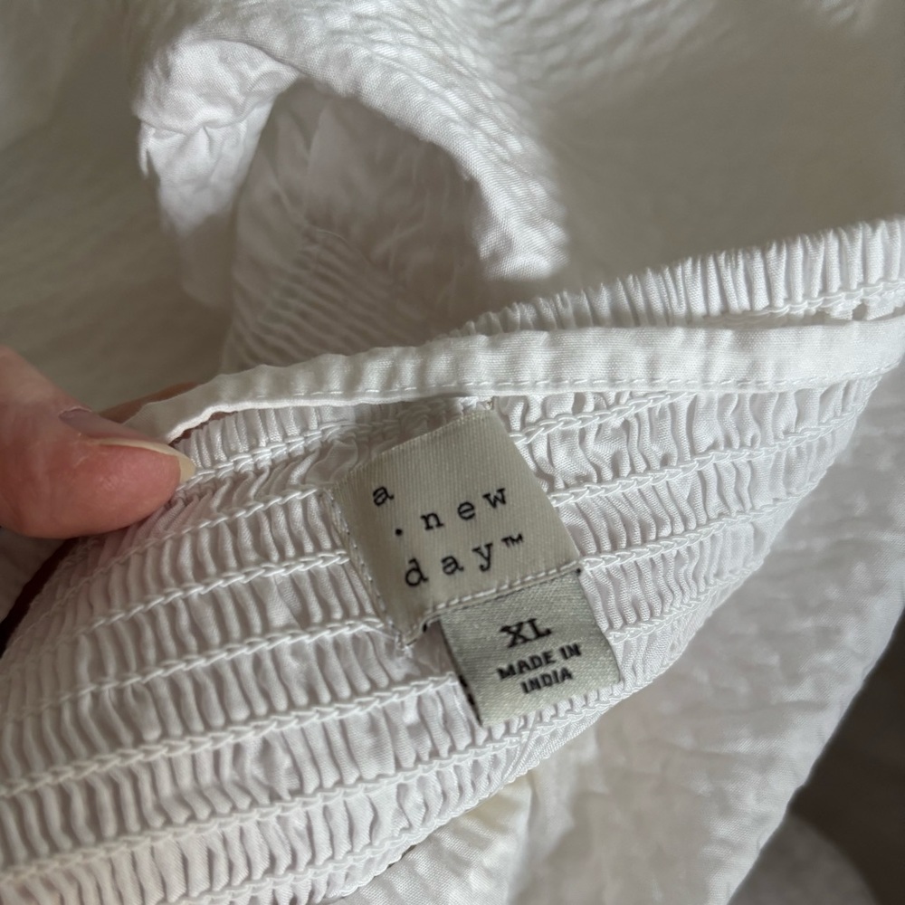NWT A New Day XL White Dress Seersucker Textured Knee Length Babydoll Smocked - Picture 7 of 9
